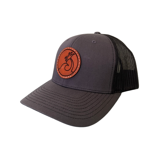 Leather Patch Logo Trucker Hat - Charcoal/Black